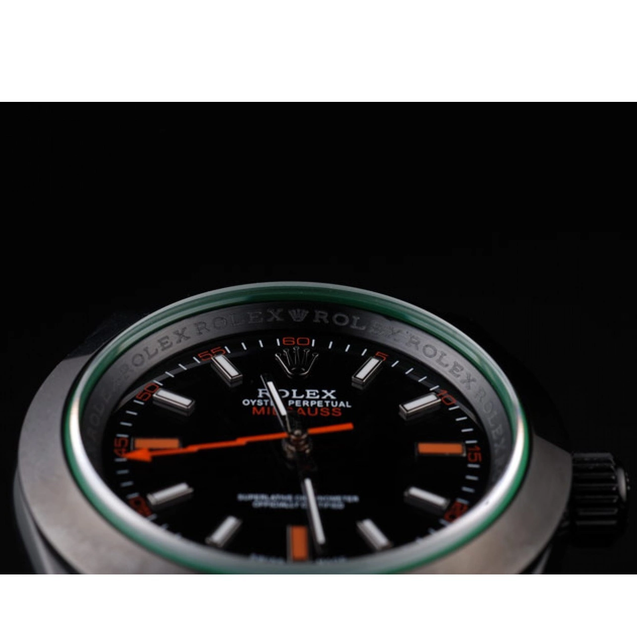 Rolex aaa copy Rolex Saphire Tinted Black Milgauss Green Pro-Hunter Dial 0713